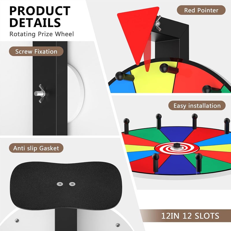 Retbtnm 12-Inch Color Prize Wheel, 12 Slot Editable Spinning Wheel with Dry Erase Board & Marker for Parties, Carnivals, Tradeshow Booths, Classroom Games​ - Image 3